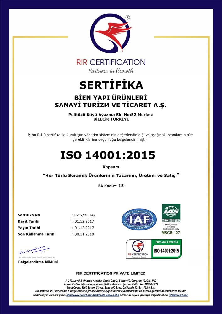 BİLECİK ISO 14001:2015 ENVIROMENTAL MANAGEMENT SYSTEM (TR)